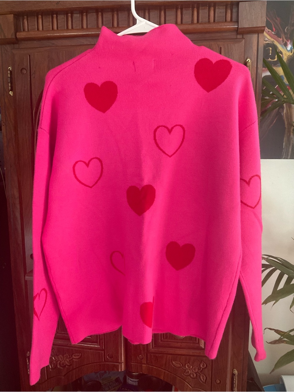 Pink Heart-Print Women's and Pet Sweater